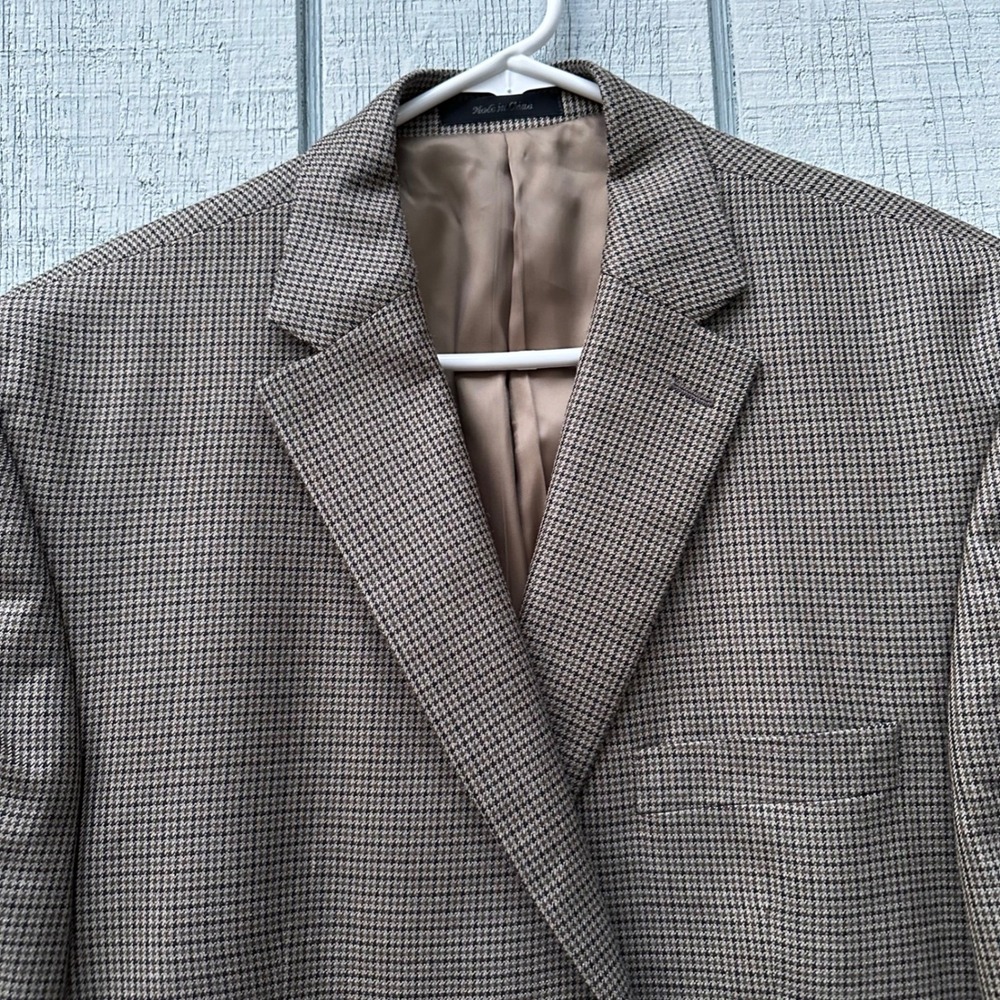 ❌SOLD❌Lauren Ralph Lauren Houndstooth Blazer 46R Brown Tan‎ Wool Silk Mens Sport